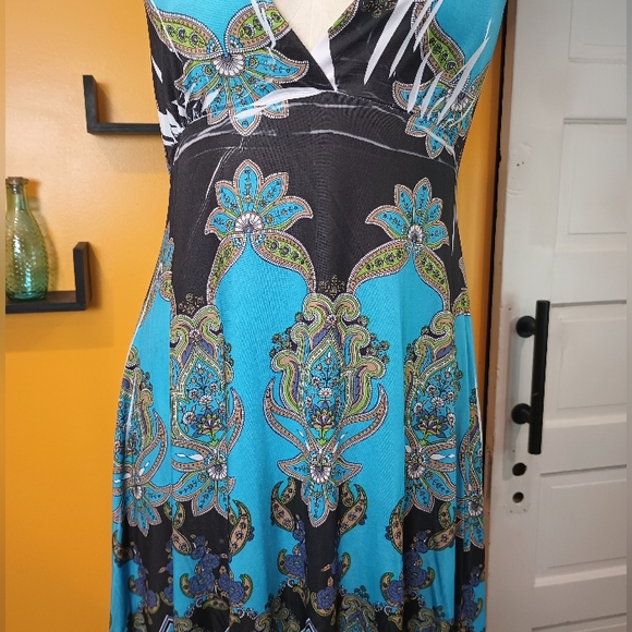 Chelsea Blue White and Green Floral Halter Dress Size M - Picture 7 of 13